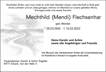 Traueranzeige von Mechthild Flechsenhar von vrm-trauer Odenwälder Echo