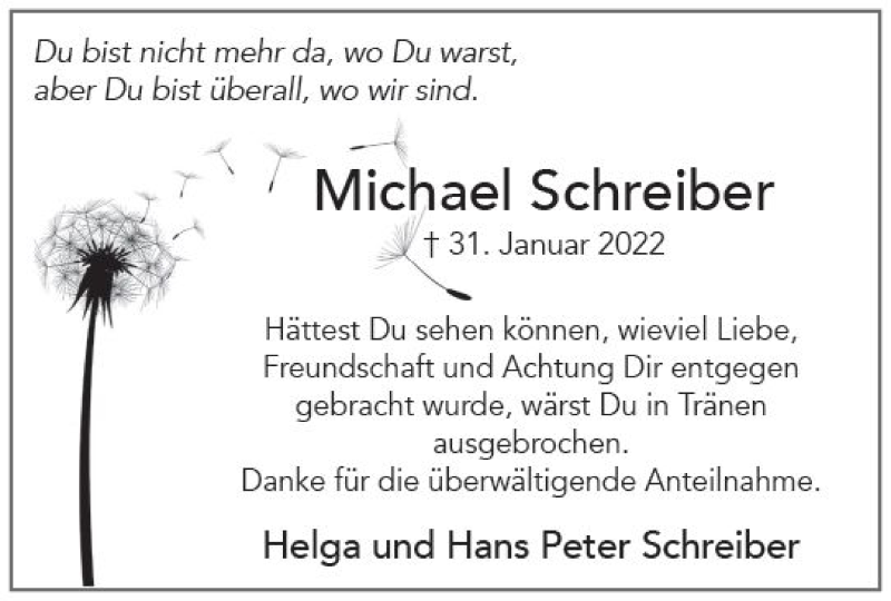 Traueranzeige für Michael Schreiber vom 05.03.2022 aus vrm-trauer Wiesbadener Kurier
