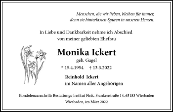 Traueranzeige von Monika Ickert von vrm-trauer Wiesbadener Kurier