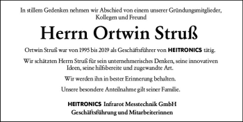 Traueranzeige von Ortwin Struß von vrm-trauer Wiesbadener Kurier