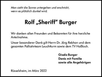 Traueranzeige von Rolf Burger von vrm-trauer Rüsselsheimer Echo / MainSpitze