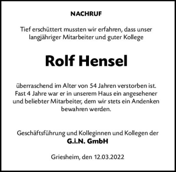 Traueranzeige von Rolf Hensel von vrm-trauer Darmstädter Echo
