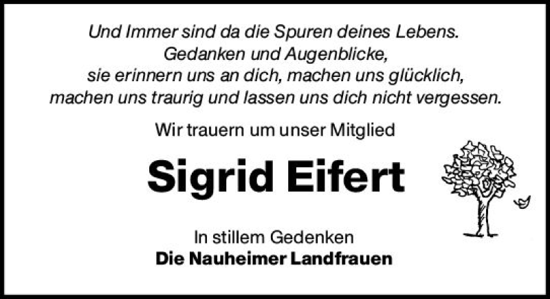  Traueranzeige für Sigrid Eifert vom 19.03.2022 aus vrm-trauer Rüsselsheimer Echo / MainSpitze