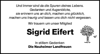 Traueranzeige von Sigrid Eifert von vrm-trauer Rüsselsheimer Echo / MainSpitze