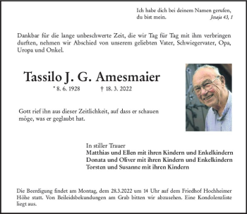 Traueranzeige von Tassilo J. G. Amesmaier von vrm-trauer Wormser Zeitung