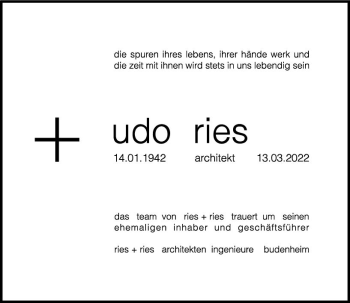 Traueranzeige von Udo Ries von vrm-trauer AZ Mainz