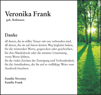 Traueranzeige von Veronika Frank von vrm-trauer Darmstädter Echo