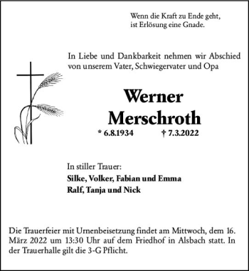 Traueranzeige von Werner Merschroth von vrm-trauer Darmstädter Echo