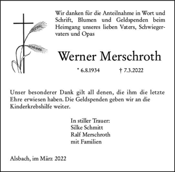 Traueranzeige von Werner Merschroth von vrm-trauer Darmstädter Echo