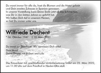 Traueranzeige von Wilfriede Dechent von vrm-trauer AZ Mainz