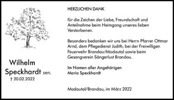 Traueranzeige von Wilhelm Speckhardt von vrm-trauer Darmstädter Echo