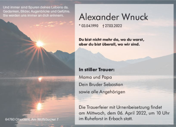 Traueranzeige von Alexander Wnuck von vrm-trauer Odenwälder Echo