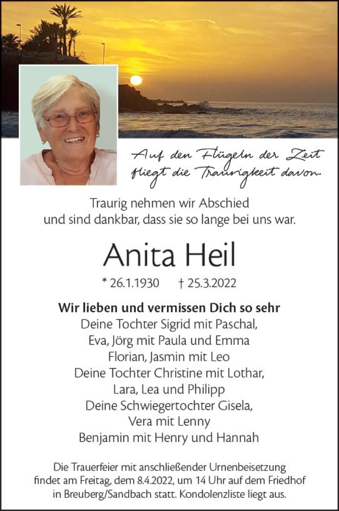  Traueranzeige für Anita Heil vom 02.04.2022 aus vrm-trauer Odenwälder Echo