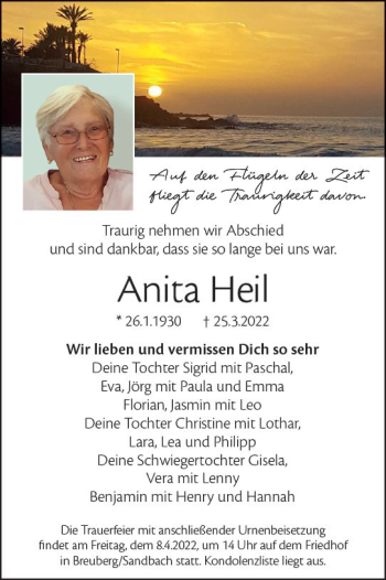 Traueranzeige von Anita Heil von vrm-trauer Odenwälder Echo