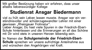 Traueranzeige von Ansgar Biedermann von vrm-trauer Wiesbadener Kurier