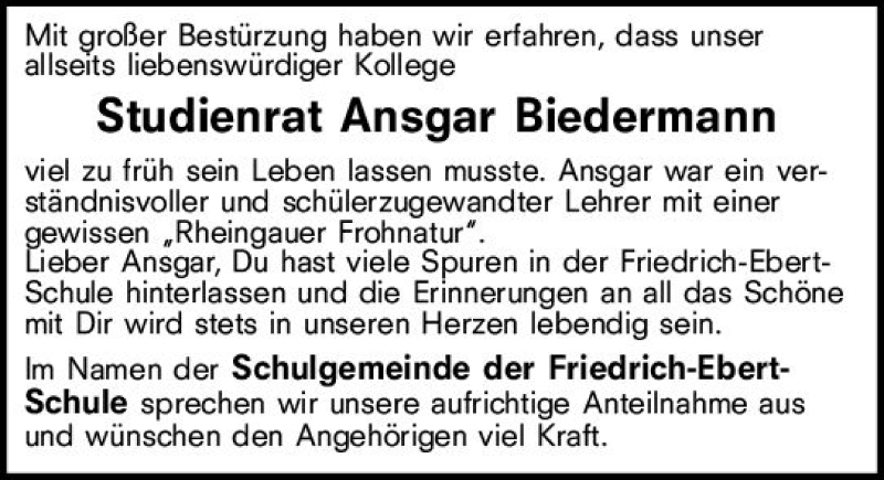  Traueranzeige f&uuml;r Ansgar Biedermann vom 23.04.2022 aus vrm-trauer Wiesbadener Kurier