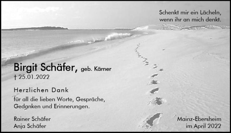  Traueranzeige für Birgit Schäfer vom 02.04.2022 aus vrm-trauer AZ Mainz