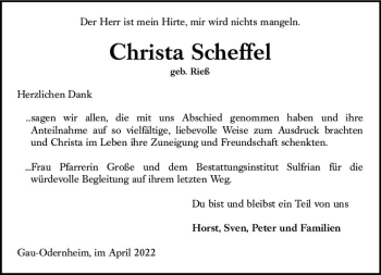 Traueranzeige von Christa Scheffel von vrm-trauer Allgemeine Zeitung Alzey