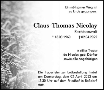 Traueranzeige von Claus-Thomas Nicolay von vrm-trauer Darmstädter Echo