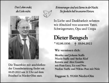 Traueranzeige von Dieter Bengsch von vrm-trauer AZ Mainz