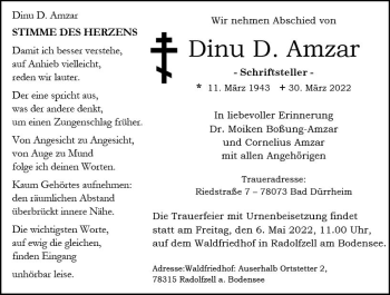 Traueranzeige von Dinu D. Amzar von vrm-trauer Wiesbadener Kurier