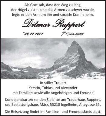 Traueranzeige von Ditmar Ruppert von vrm-trauer Allgemeine  Zeitung Ingelheim-Bingen