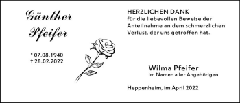 Traueranzeige von Günther Pfeifer von vrm-trauer Bürstädter/Lamperth. Ztg/Starkenburger