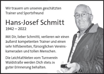 Traueranzeige von Hans-Josef Schmitt von vrm-trauer Wiesbadener Kurier