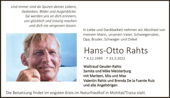 Traueranzeige von Hans-Otto Rahts von vrm-trauer Darmstädter Echo