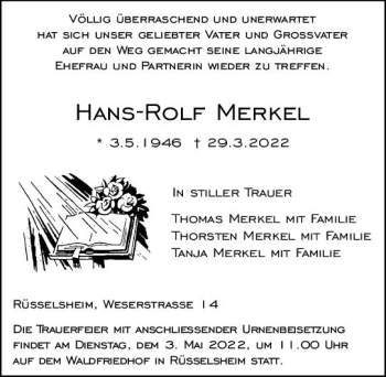 Traueranzeige von Hans-Rolf Merkel von vrm-trauer Rüsselsheimer Echo / MainSpitze