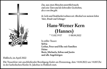 Traueranzeige von Hans-Werner Kern von vrm-trauer Wormser Zeitung