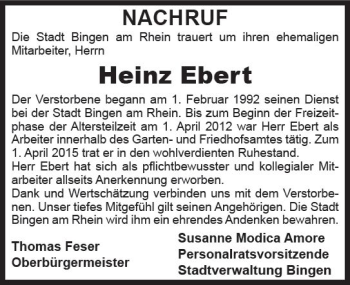 Traueranzeige von Heinz Ebert von vrm-trauer Allgemeine  Zeitung Ingelheim-Bingen