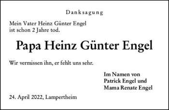 Traueranzeige von Heinz Günter Engel von vrm-trauer Bürstädter/Lamperth. Ztg/Starkenburger