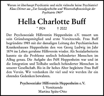 Traueranzeige von Hella Charlotte Buff von vrm-trauer Bergsträßer Anzeiger