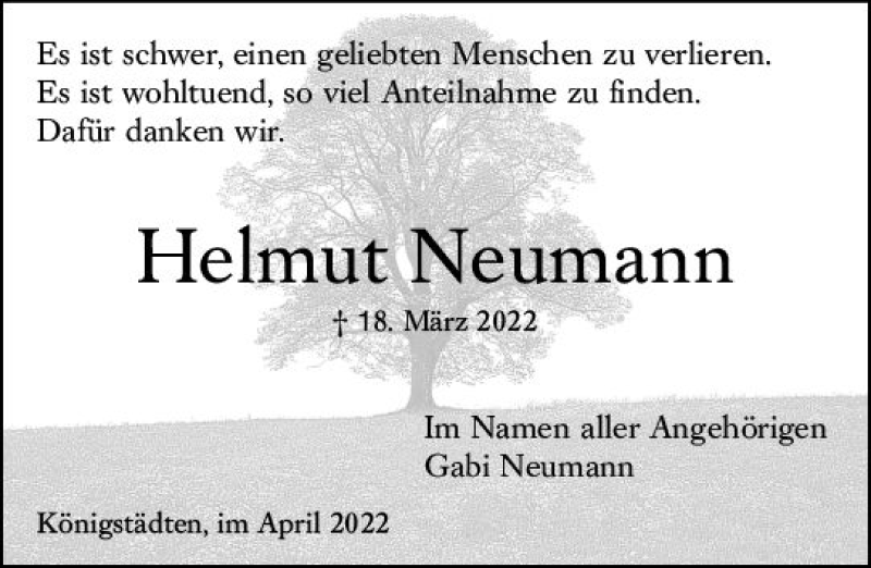  Traueranzeige für Helmut Neumann vom 30.04.2022 aus vrm-trauer Rüsselsheimer Echo / MainSpitze