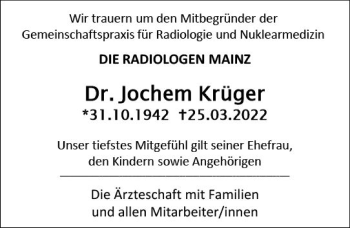 Traueranzeige von Jochem Krüger von vrm-trauer AZ Mainz