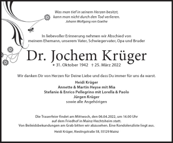 Traueranzeige von Jochem Krüger von vrm-trauer AZ Mainz