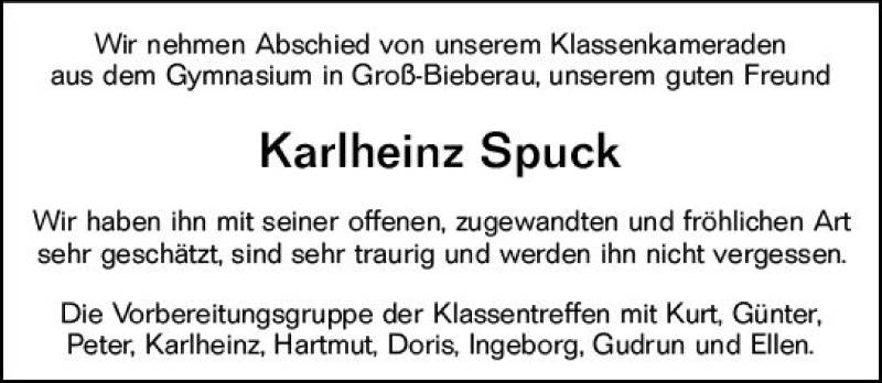  Traueranzeige für Karlheinz Spuck vom 30.04.2022 aus vrm-trauer Darmstädter Echo