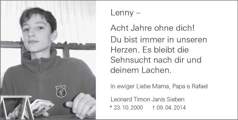  Traueranzeige für Leonard Timon Janis Sieben vom 09.04.2022 aus vrm-trauer AZ Mainz