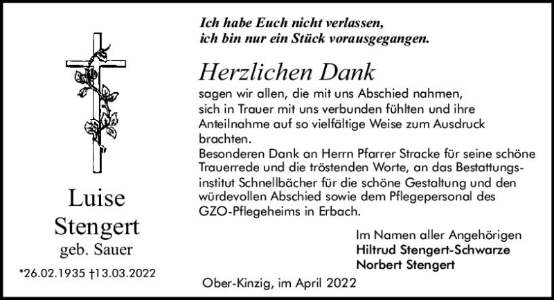  Traueranzeige für Luise Stengert vom 23.04.2022 aus vrm-trauer Odenwälder Echo