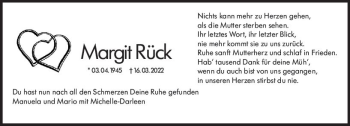 Traueranzeige von Margit Rück von vrm-trauer Wiesbadener Kurier