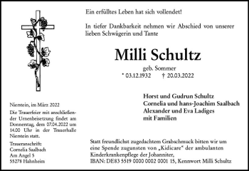 Traueranzeige von Milli Schultz von vrm-trauer AZ Mainz