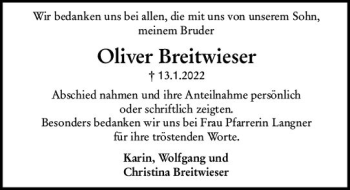 Traueranzeige von Oliver Breitwieser von vrm-trauer Darmstädter Echo