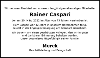 Traueranzeige von Rainer Caspari von vrm-trauer Darmstädter Echo