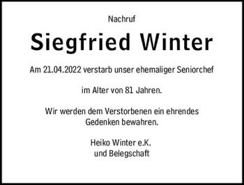 Traueranzeige von Siegfried Winter von vrm-trauer Odenwälder Echo