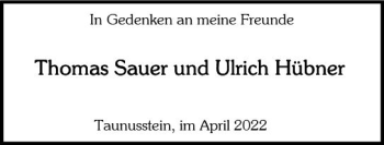 Traueranzeige von Thomas Sauer von vrm-trauer WK-UTA