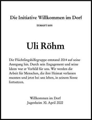 Traueranzeige von Uli Röhm von vrm-trauer AZ Mainz