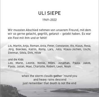 Traueranzeige von Uli Siepe von vrm-trauer Wiesbadener Kurier