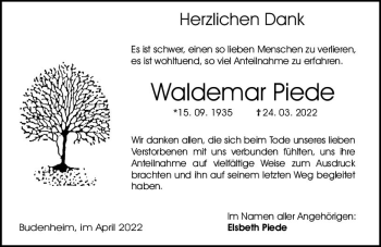 Traueranzeige von Waldemar Piede von vrm-trauer AZ Mainz