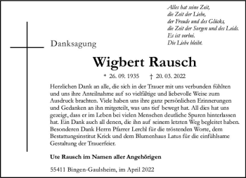 Traueranzeige von Wigbert Rausch von vrm-trauer Allgemeine  Zeitung Ingelheim-Bingen